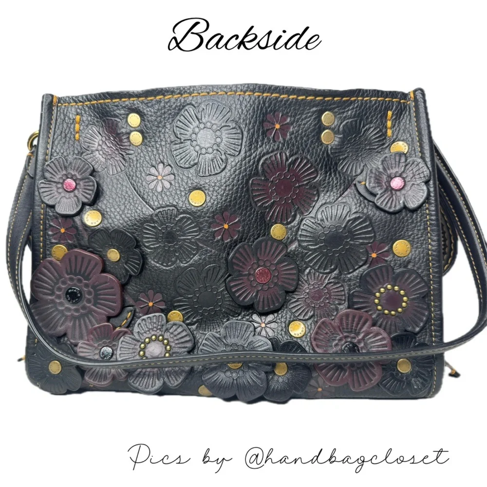 Coach Rogue 25 Black Red Tearose Flower Floral Glovetanned Leather Satchel Bag - Picture 5 of 15